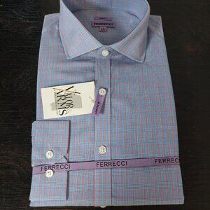 NWT FERRECCI MEN'S SLIM FIT BLUE AND RED BUTTON UP - SIZE 16-16.5